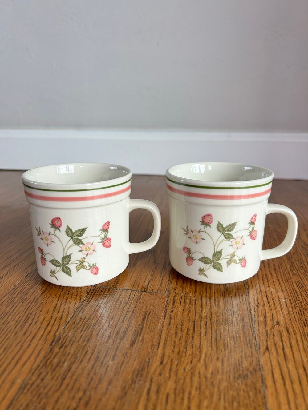 Vintage Set of 2 Strawberry Ceramic Mugs